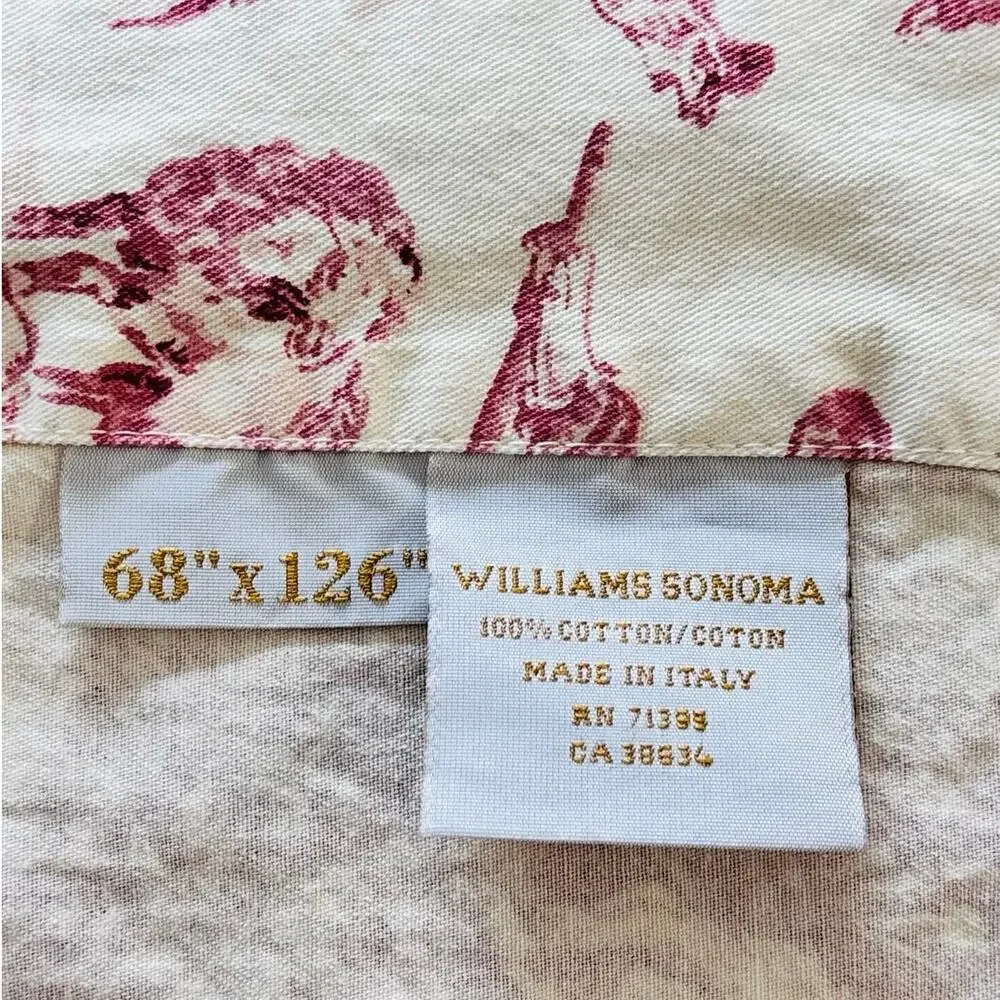 Williams Sonoma Italian Toile Tablecloth 68x126 Red Cream Cotton Made Italy